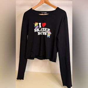 Black Long Sleeve crop- SpongeBob Skater Boy 1x